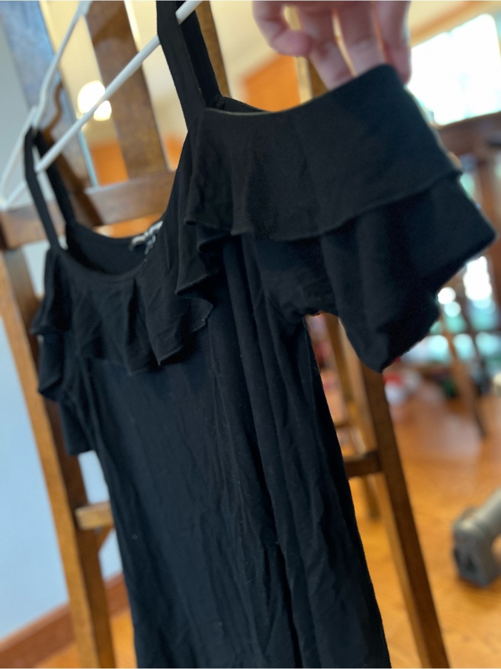 Cable & Gauge Black Cold-Shoulder Ruffle Tunic